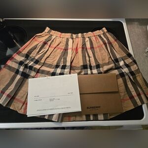 Burberry Tan and Red Check Skater Skirt